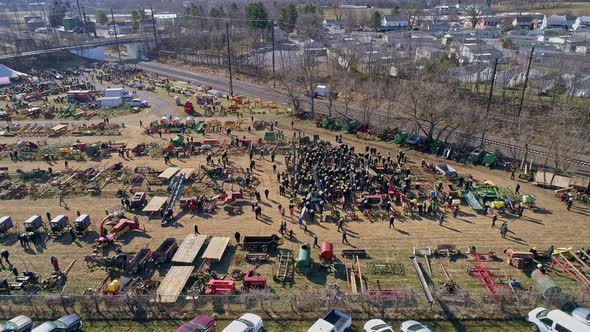 Aerial View of an Amish Mud Sale in Pennsylvania Selling Amish Products