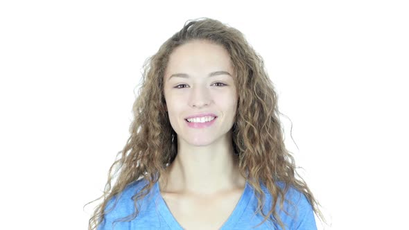 Portrait Of Smiling Young Woman , White Background
