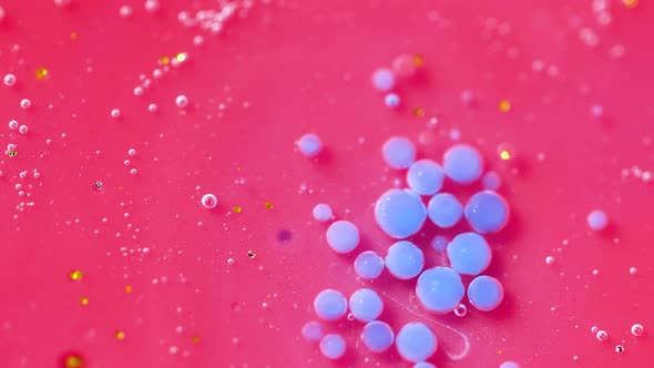 Bright Collors Bubbles Slow Motion Oil Ink. Pink and blue Bubblegum flavor background.