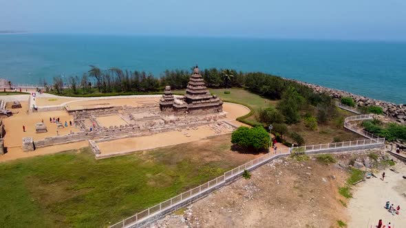 Arial view of Shore Temple of Mahabalipuram. The Shore Temple is so named because it overlooks the s