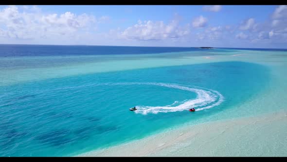 Aerial top view texture of relaxing seashore beach journey by turquoise lagoon and white sand backgr