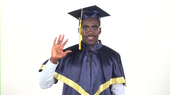 Graduate Waving Hello, White, Slow Motion, Close Up