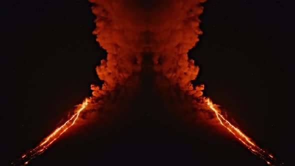 Reflected Night Timelapse of Klyuchevskaya Sopka or Klyuchevskoy Volcano Eruption on Kamchatka