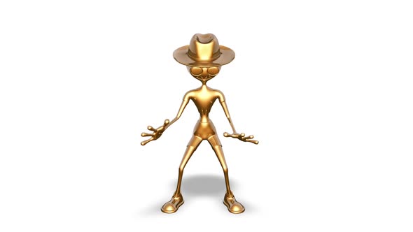 3D Gold Man Dance  Looped on White