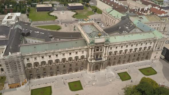 Vienna City Skyline Aerial Shot. AERIAL View of Vienna. Heldenplatz, Hofburg Imperial Palace and