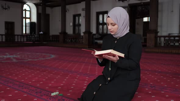 Muslim Girl Praying In Mosque