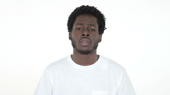 African Man Shaking Head to Refuse White Background