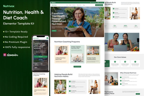 Nutrivox – Nutrition Health & Diet Coach Elementor Template Kit