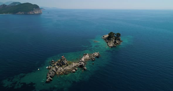 Aerial View of a Beautiful Island with Church in the Adriatic Sea