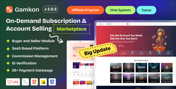Gamkon - On Demand Subscription Based Digital ID Selling Marketplace with Buyer and Seller Module