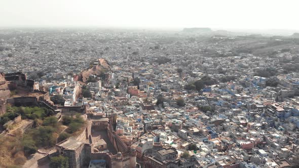 Jodhpur view from Mehrangarh Fort And Museum, India. Establisher shot