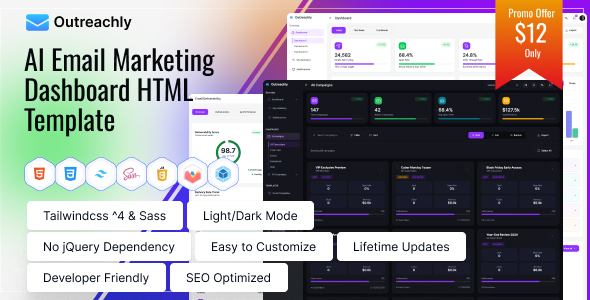 Outreachly – AI Email Marketing Dashboard HTML Template