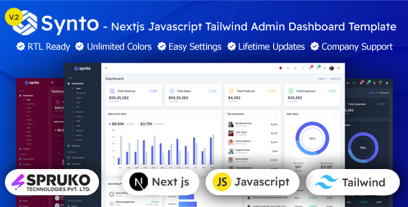 Synto - Nextjs Javascript Tailwind Admin Portal Template