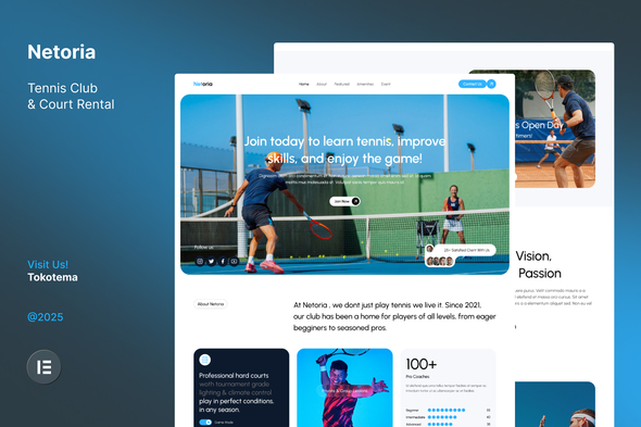 Netoria - Tennis Club & Court Rental Website Elementor Website Kit