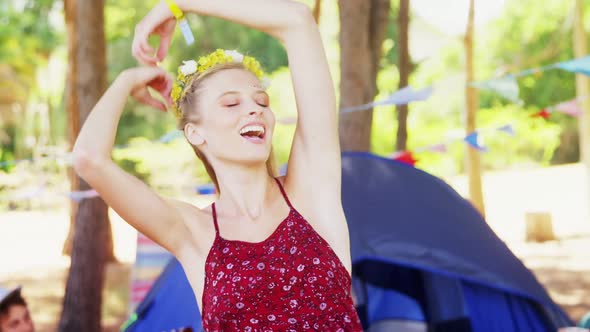 Beautiful woman having fun at music festival