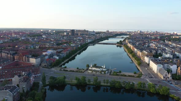 Aerial view of the Sankt Jorgens So lake in Copenhagen