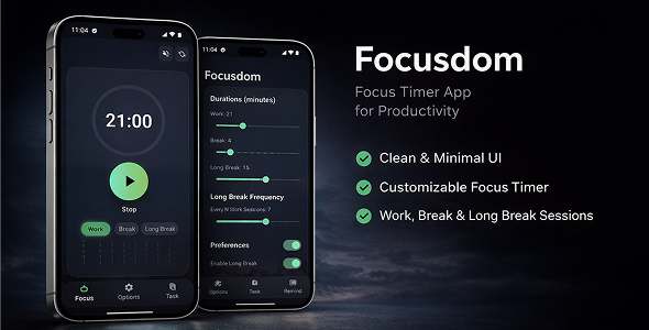Focusdom  Timer Productivity full functional Android and IOS flutter application