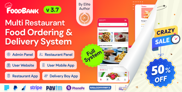 FoodBank Multi Restaurant - Food Delivery App | Restaurant App with Admin & Restaurant Panel