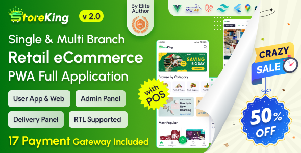 StoreKing - eCommerce (Grocery, Pharmacy, Supershop) App with Laravel Website & Admin Panel with POS