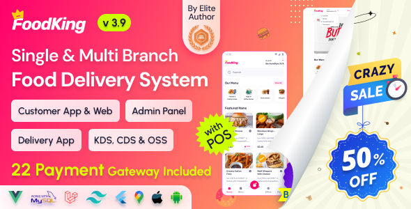 FoodKing - Restaurant Food Delivery System with Admin Panel & Delivery Man App | Restaurant POS