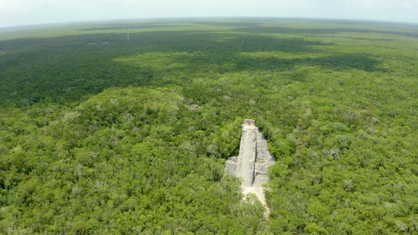 Aerial View of the Mayan Pyramids in the Jungle of Mexico Near Coba