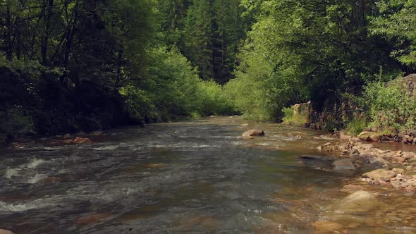 Mountain River Close Up Aerial