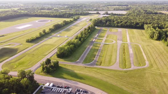 Aerial View Of Bosch Automotive Proving Ground In Flat Rock, Michigan On A Sunny Day. sideways