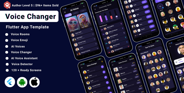 AI-Powered Voice Changer Flutter App UI Kit | Voice Effects & Audio Editor