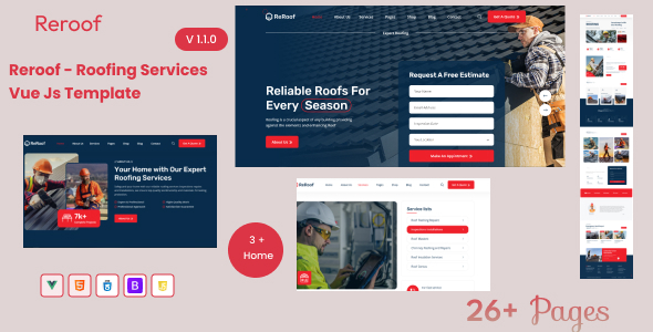 Reroof – Roofing Services Vue Js Template
