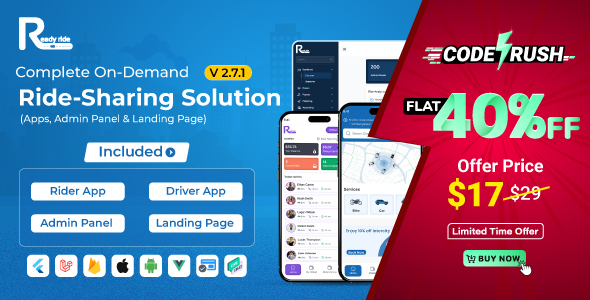 ReadyRide – Complete Ride Sharing Rider & Driver Mobile Apps with Web Admin Panel  | RiderShare App