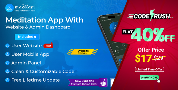 Maditam: Best Meditation App with web admin | Daily Meditations App | Music app with web admin