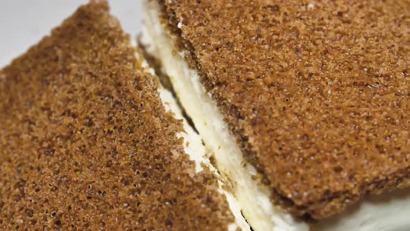 Chocolate Cookie Cake with Milk Souffle. Close-Up of Dessert