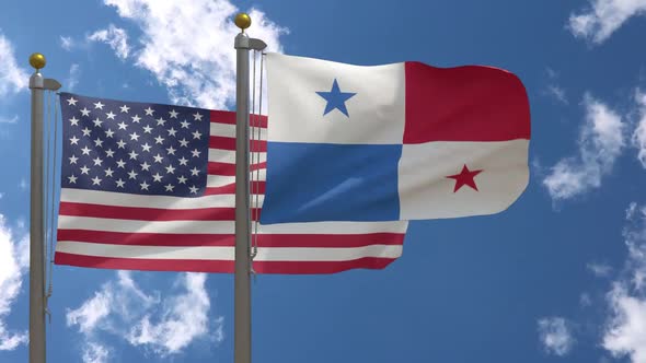 Usa Flag Vs Panama Flag On Flagpole