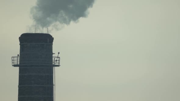 Smoke Comes From the Chimney. Air Pollution. Slow Motion. Ecology. Kyiv. Ukraine