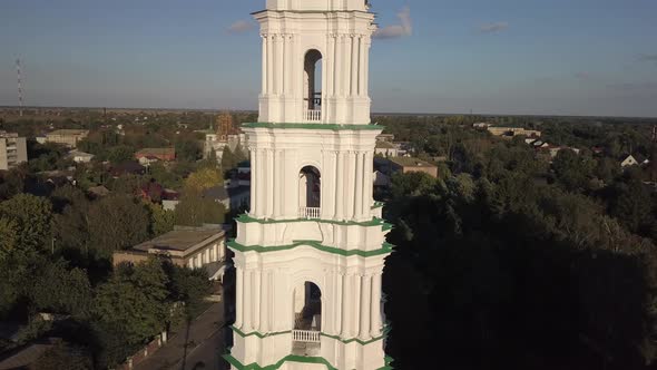 Aerail view to Cathedral Nativity Blessed Virgin in Kozelets, Chernihiv region, Ukraine