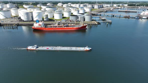 Liquid Cargo Transporter Vessel Travelling Through a Port