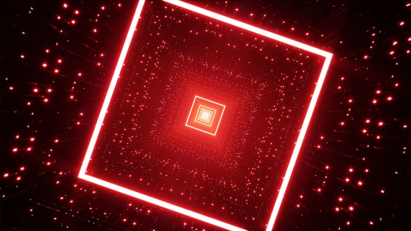 Red Glittering Square Tunnel Rotating VJ Loop