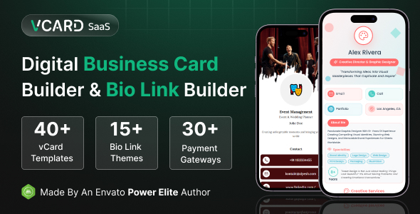 vCard SaaS - Digital Business Card Builder - Bio Links Builder