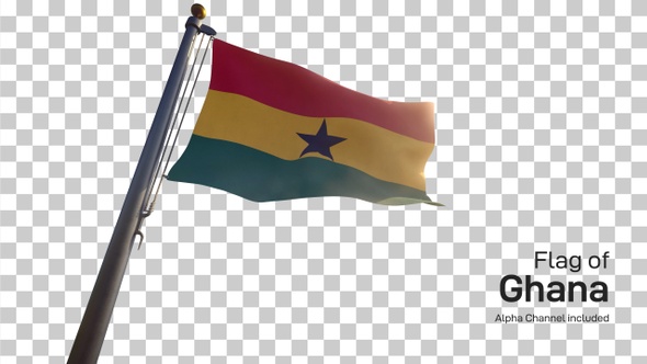 Ghana Flag on a Flagpole with Alpha-Channel