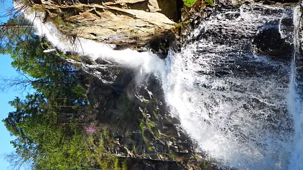 Kamysh Waterfall at Sunset Light Spring Time in the Altai Republic Siberia Russia