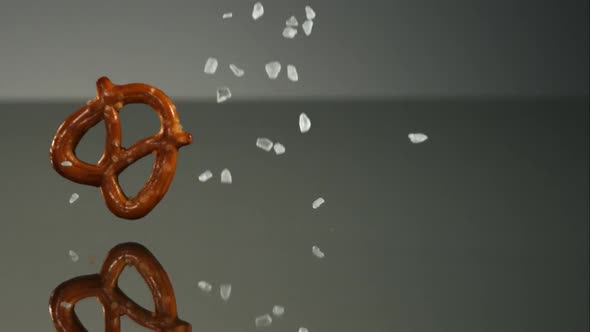 Pretzels falling and bouncing in ultra slow mo 