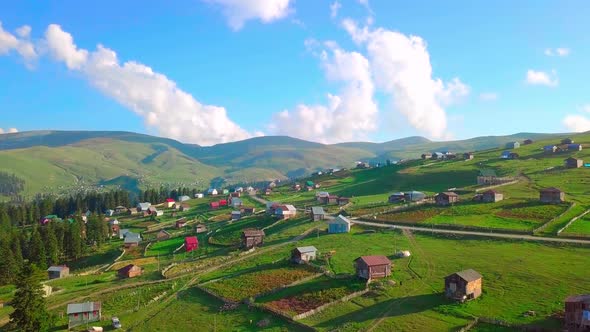 Beautiful bird's-eye view of mountain village of Beshumi in Georgia,