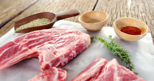 Close-up of sirloin steak and ingredients