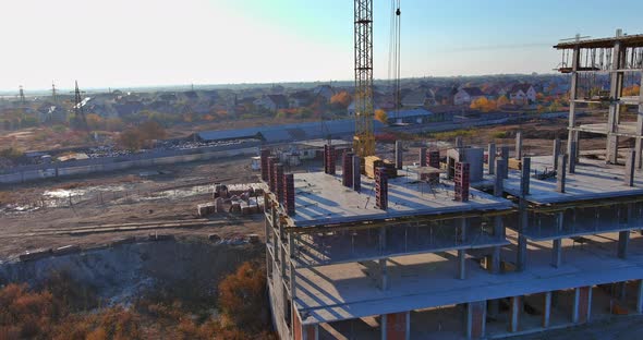 Self Erecting Crane Over Construction Site Place for Many Tall Buildings