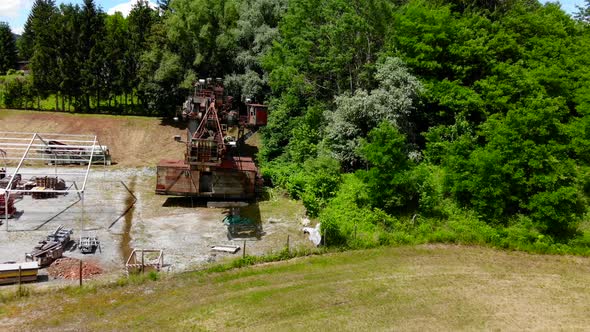 Abandoned bucket wheel excavator drone video