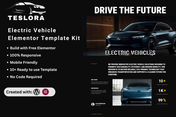 Teslora - Electric Vehicle Elementor Template Kit