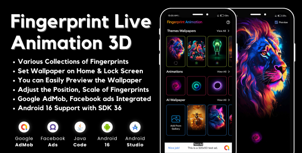 Fingerprint Live Animation 3D with AdMob Ads Android