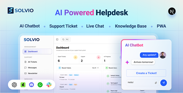 Solvio - AI Chatbot Helpdesk & Customer Support Ticket System with Live Chat & Knowledge Base