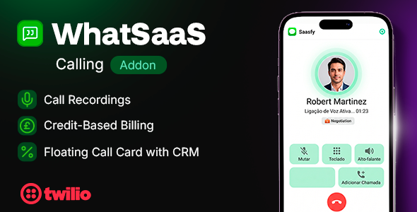 WhatSaaS Voice Call — Twilio Voice Integration with Recordings & Credit Billing (Add-on)