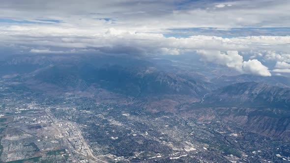 View from airplane as it flies over Utah Valley